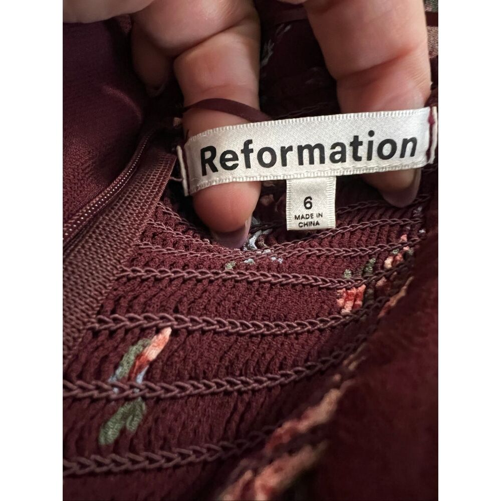 Reformation Strapless Burgundy Floral Midi Dress - Picture 5 of 7
